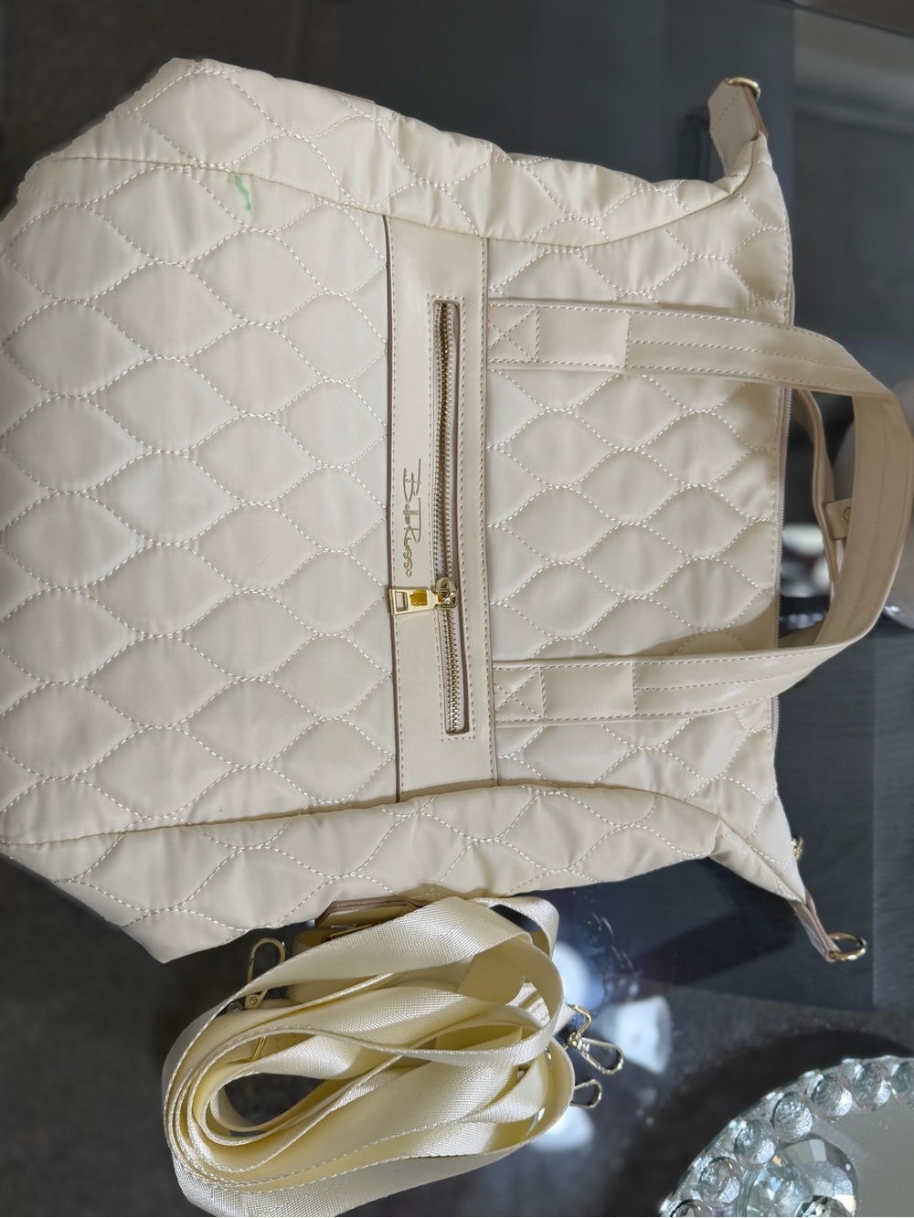 Quilted Cream Tote Bag with Detachable Strap